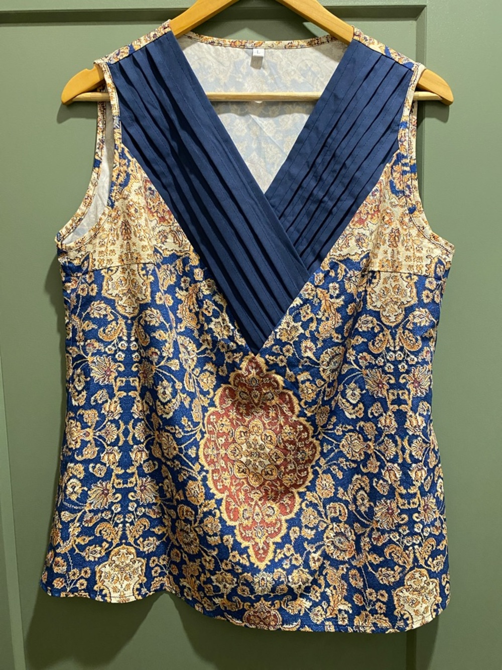 Sleeveless Blue Floral Medallion V-Neck Women's Top